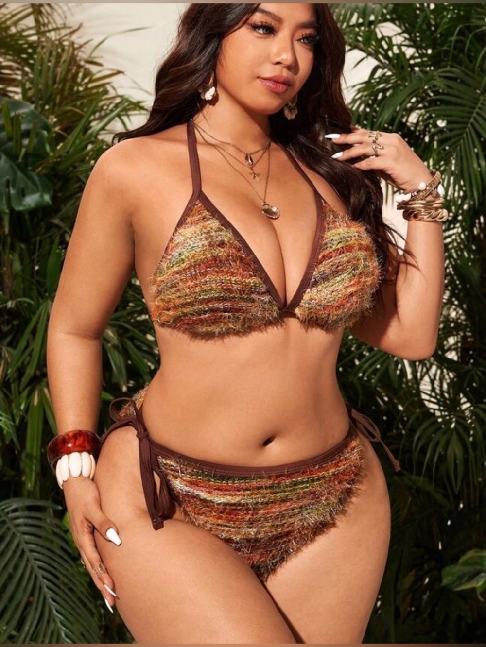 Brown Multi-Color Triangle Bikini Set - 3X